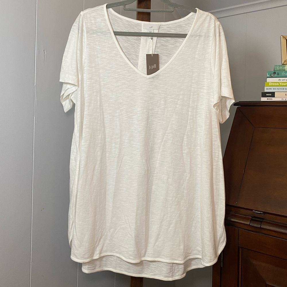J. Jill White V-Neck Short-Sleeve Cotton And Tencel Modal Shirttail Tunic